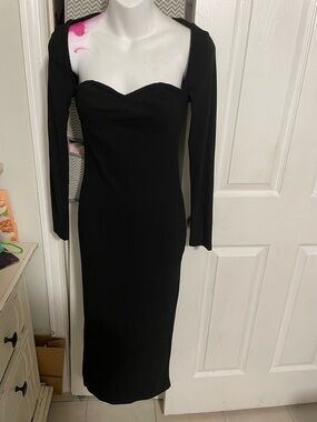 SHEIN Black Long-Sleeve Sweetheart Midi Dress